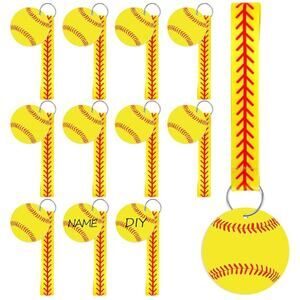 12Pcs Softball Ribbon Keychains, Softball Wristlet Lanyard keychain